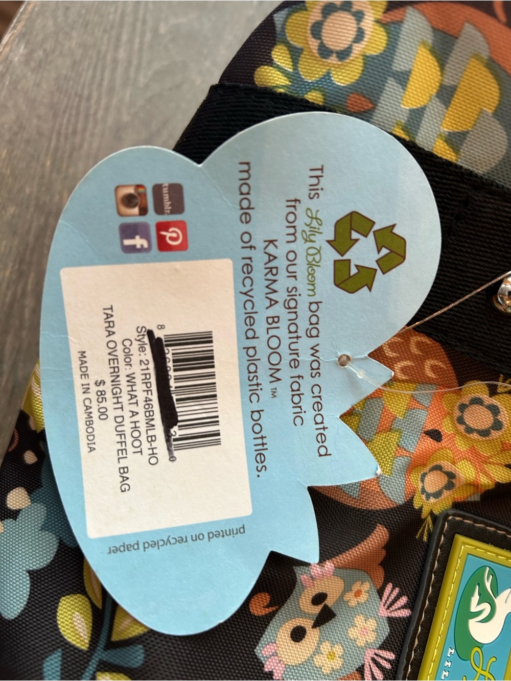 NWT Lily Bloom Black Owl Print Travel Tote with Multicolor Owls - Picture 4 of 4